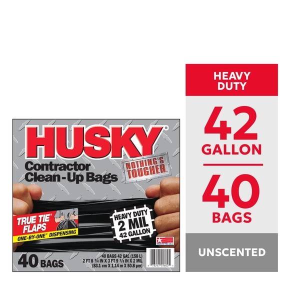 Husky 42 Gallon Heavy Duty 2 Mil Contractor Bags, 40 Bags