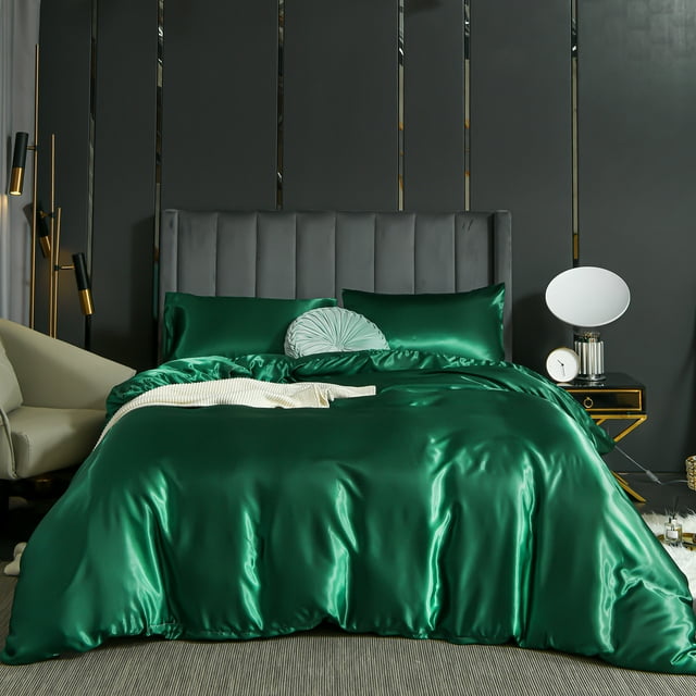 Move Over Blackish Green Satin Bedding Sets Silk Like Satin Duvet Cover ...