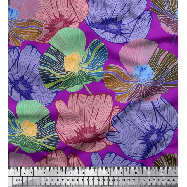 Soimoi Satin Silk Fabric Buttercup Floral Print Fabric by Yard 42 Inch Wide