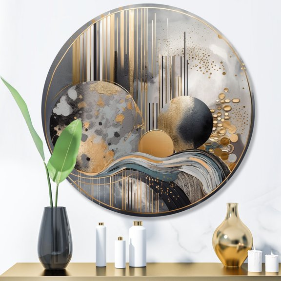 Designart "Marble Abstraction in Soft Colors I" Abstract Marble Metal Round Art Living Room