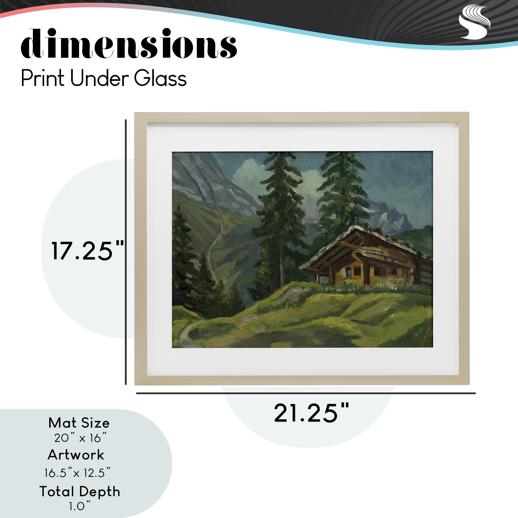 Cabin At Base Of Mountain Birch Framed Print Under Glass, design by Lettered and Lined