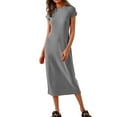 thumbnail image 2 of Xixinqiwan No Boundaries Sundresses for Women 2025 Plus Size,Womens Casual Slim Round Neck Short Sleeve Solid Colour Long Dresses Green L, 2 of 7