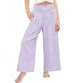 thumbnail image 3 of Nestiefly Girls' Gingham striped Pants Wide Leg High Waist Elastic Waist Casual Loose Trendy Beach Vacation Plaid Trousers with Pockets Purple 110, 3 of 8