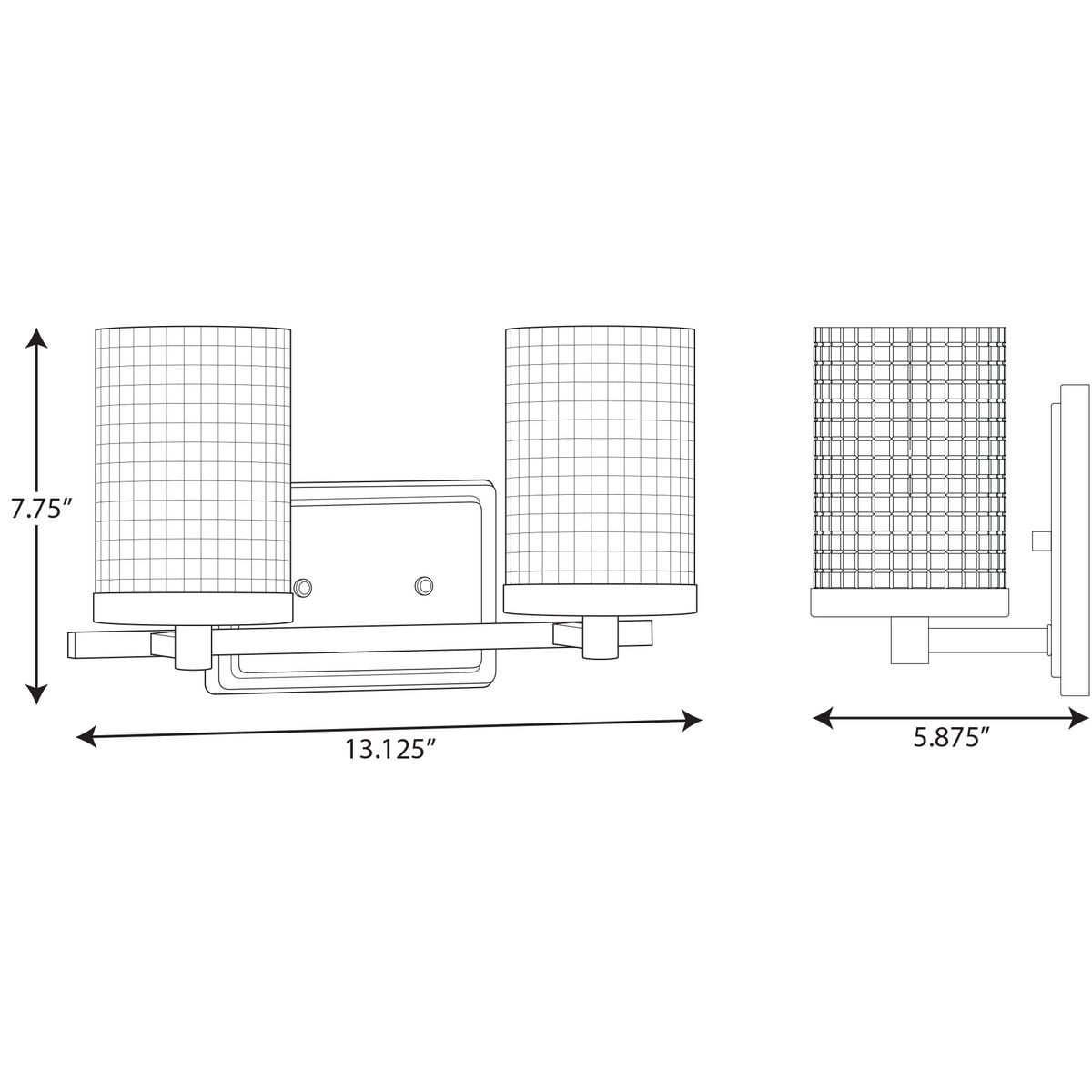 Fawcett Collection Two-Light Matte Black Clear Patterned Glass Transitional Bath Vanity Light