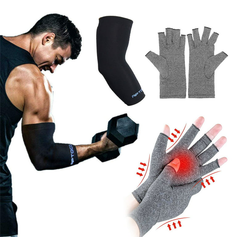 Aptoco Arthritis Compression Gloves & Elbow Brace Copper Ion Fiber  Compression Sleeve for Men Women Arthritis Pain Relief, Workouts,  Weightlifting