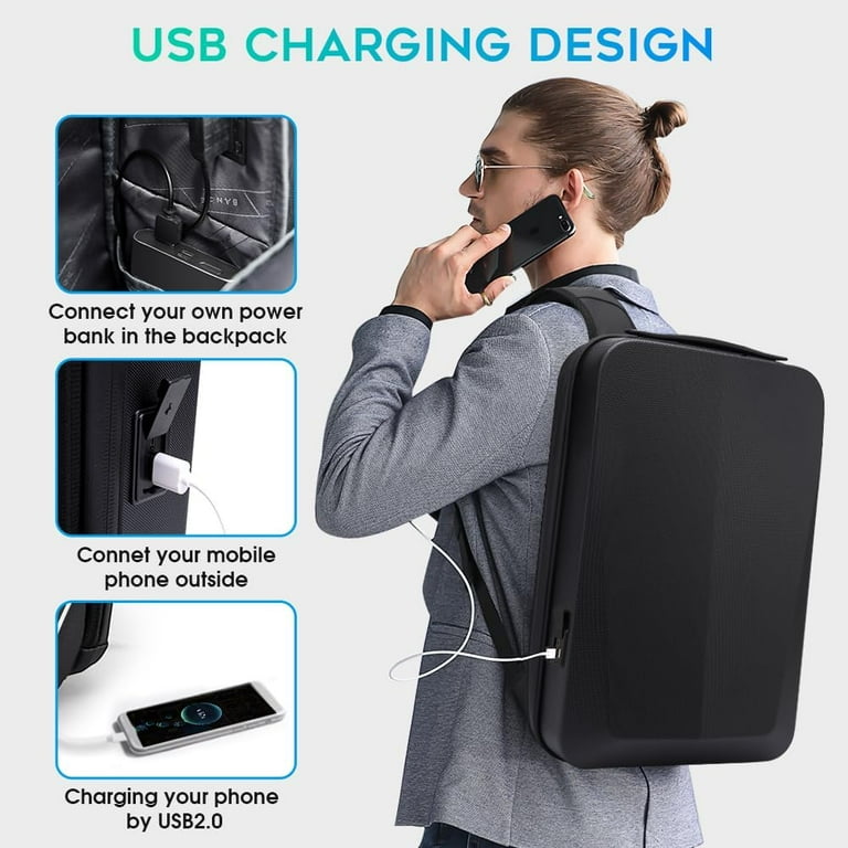 bange travel hard shell anti-theft backpack Bange Anti-Theft Backpack Hard Shell Expandable Grey 15.6 Inch Laptop Bag