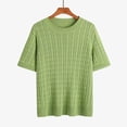 thumbnail image 5 of Women's Solid Color Cable Knit Pullover Sweater, Plus Size Crew Neck Short Sleeve Chunky Top, for Spring Summer Daily Wear or Casual Cozy Outings Green XXXL, 5 of 10