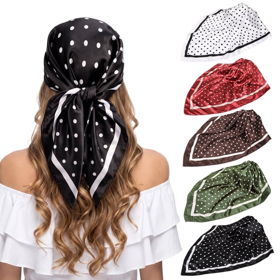 Bocaoying 5-Pack Silky Bandana Headscarf, 35x35in Polka Dot Scarf Set, Multi-Color for Hair Protection Hair Headwrap & Neck Gaiter, Women Fashion Accessory
