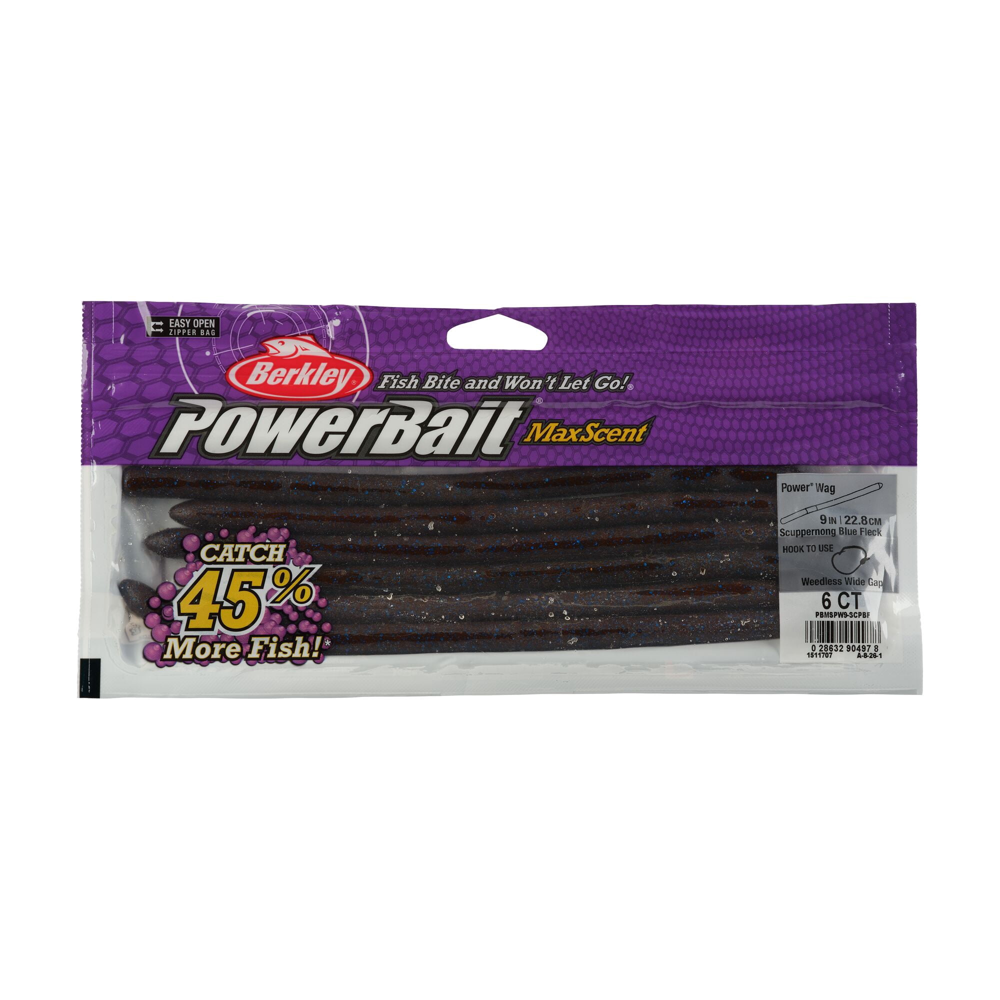 Berkley PowerBait MaxScent Fishing Lure, 9 in, Scuppernong Blue Fleck (6-count)