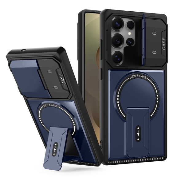 Magnetic For Samsung Galaxy S25 Ultra Case Rugged, [Built in Hidden Kickstand] [Compatible with Magsafe] [Military Drop Protection] Camera Lens Cover Shockproof Heavy Duty Phone Case,Blue
