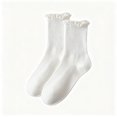 thumbnail image 2 of Cutuoiiu Women's Socks Casual Regular Fit Solid Color Ribbed Ruffle Cuff Mid Calf Socks Soft Stretch Knit Crew Socks for Daily Wear, 2 of 7