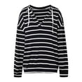 thumbnail image 5 of Winter Striped Drawstring Hooded Long Sleeve Sweatshirt Top for Women Cozy Casual Pullover, 5 of 6