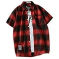 thumbnail image 3 of HOWPAY Mens Button down Shirt Short Sleeve Summer Plaid Print Holiday Beach Tops Stretch Casual Regular Fit Lightweight Soft Clothes Wine XL, 3 of 4