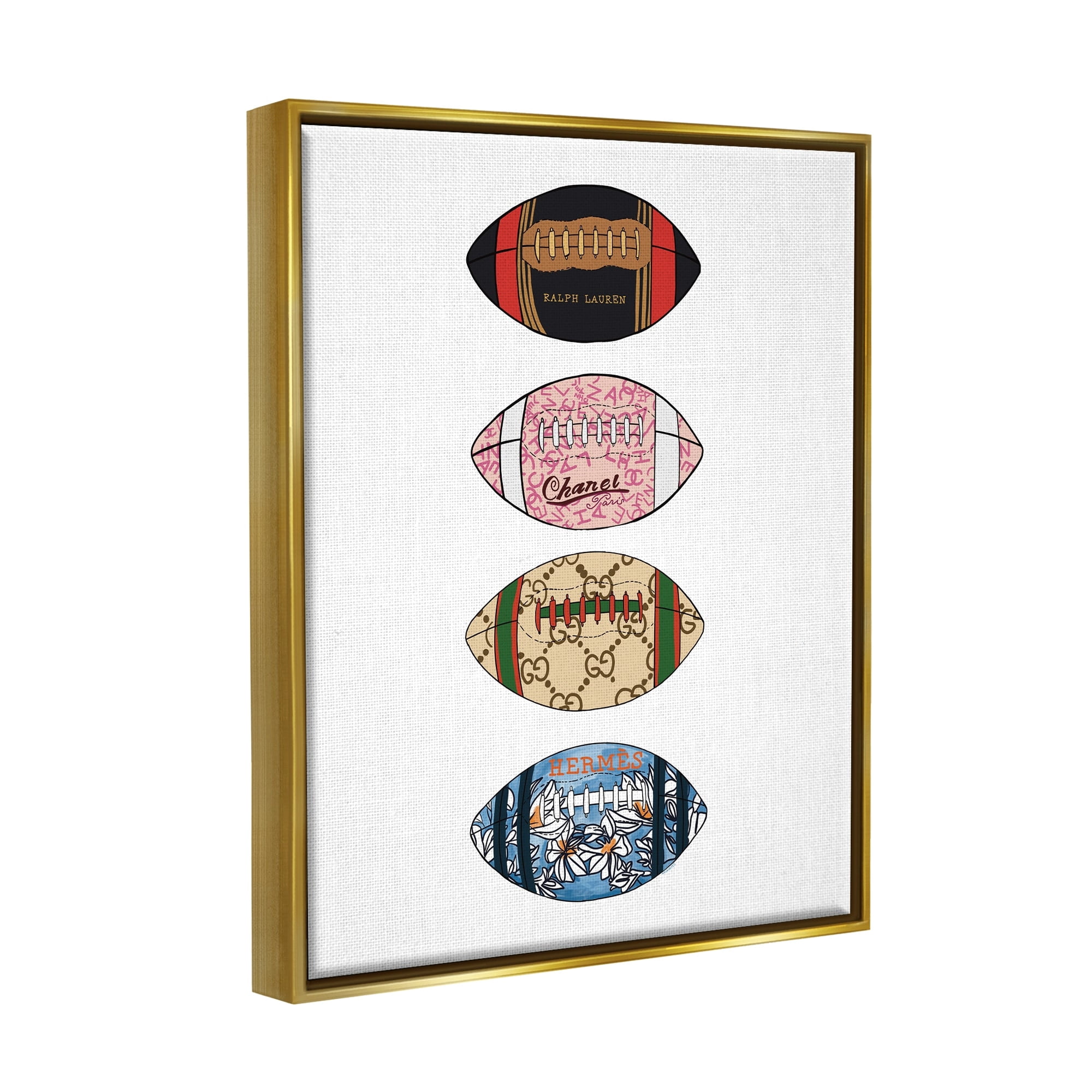 Stupell Industries Trendy Glam Footballs Patterned Chic Fashion Designs Graphic Art Metallic Gold Floating Framed Canvas Print Wall Art, Design by Amelia Noyes