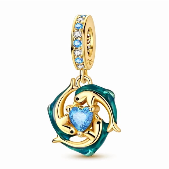 Dije de Delfín Dorado Corazón Bañado en Plata