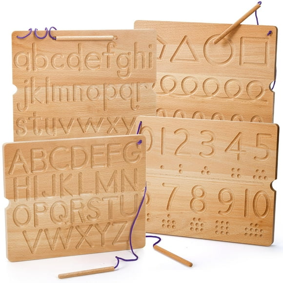 Suwimut Number & Letter Tracing Board, Montessori Wooden Alphabet Tracing Board Writing Tools for Kids Ages 3-5, Double Sided Wood Handwriting Letter Practicing Board for 3 4 5 Year Ol