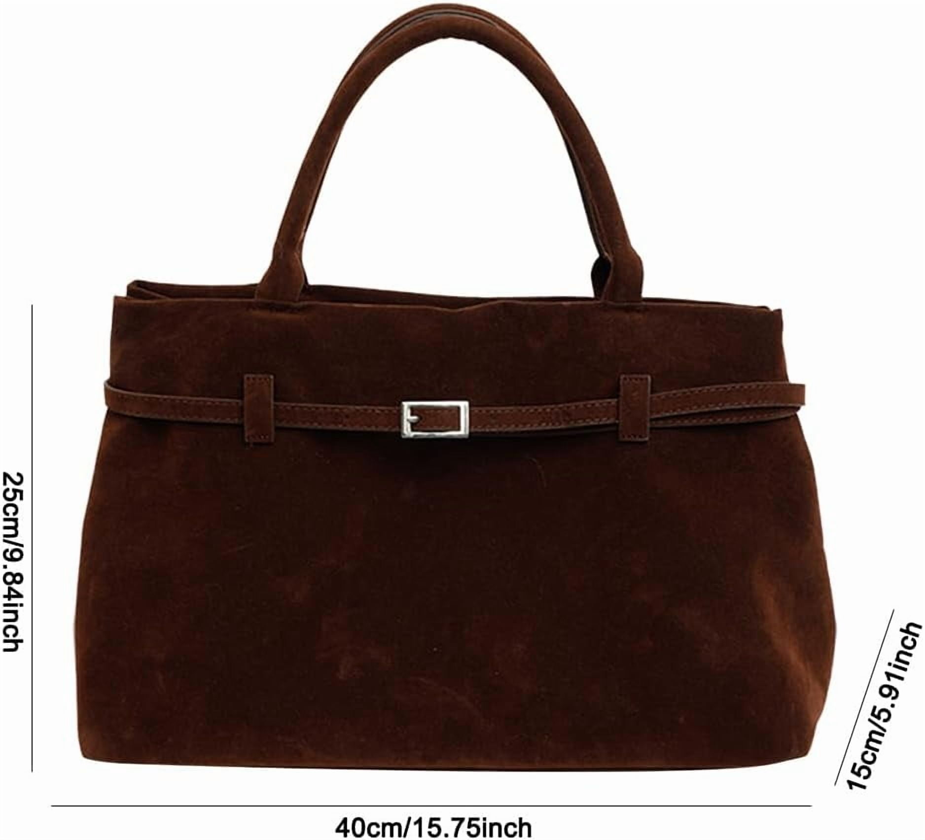 Suede Tote Bag for Women Slouchy Work Tote Bag Faux Suede Top Handle Bag Retro Brown Suede Handbag Purse
