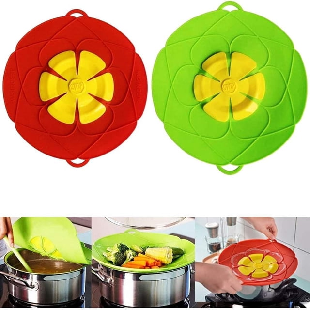 Paquete de 2 tapas para tapón de derrames, tapas de silicona para hervir, cubierta para salpicaduras de microondas, silicona sin BPA y apta para lavavajillas, esencial para la cocina del hog