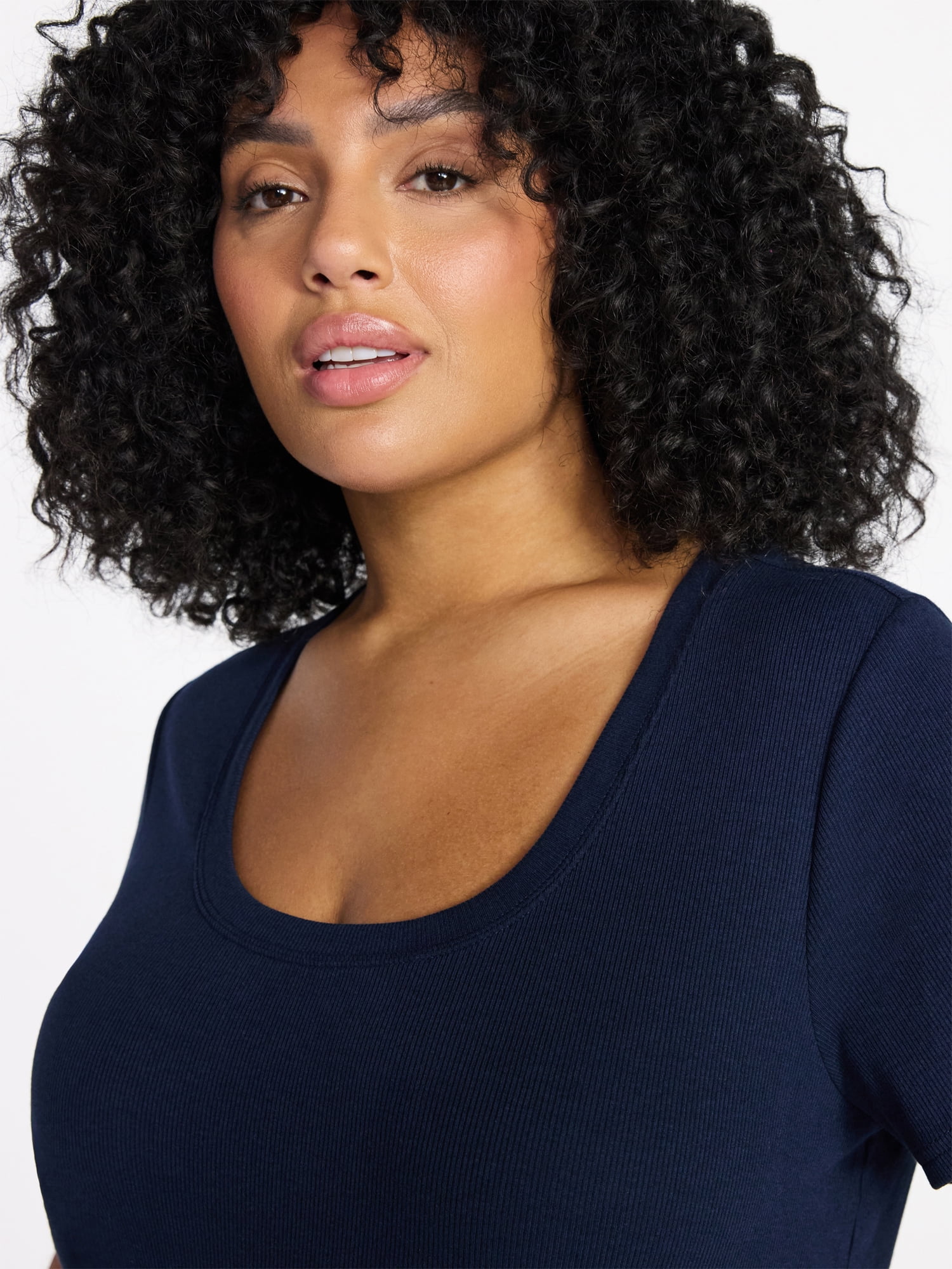 Terra & Sky Women's Plus Size Scoop Neck Rib Tee with Short Sleeves, Size 0X-5X