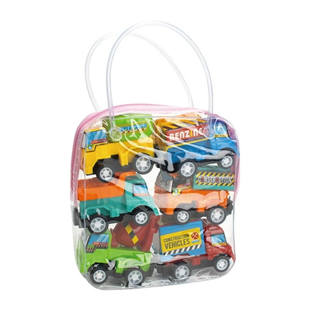 H-416 Kids Cartoon Mini Inertia Rebound Car Set Toy Handbag Pull Back Vehicles For Play Gift Engineering Theme Cars #b922c