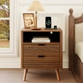 thumbnail image 4 of GUNAITO Fluted Nightstand for Bedroom with Charging Station Bedside Table with LED Light Wood Nightstand with Open Shelf and 2 Drawers Walnut 1pc, 4 of 11