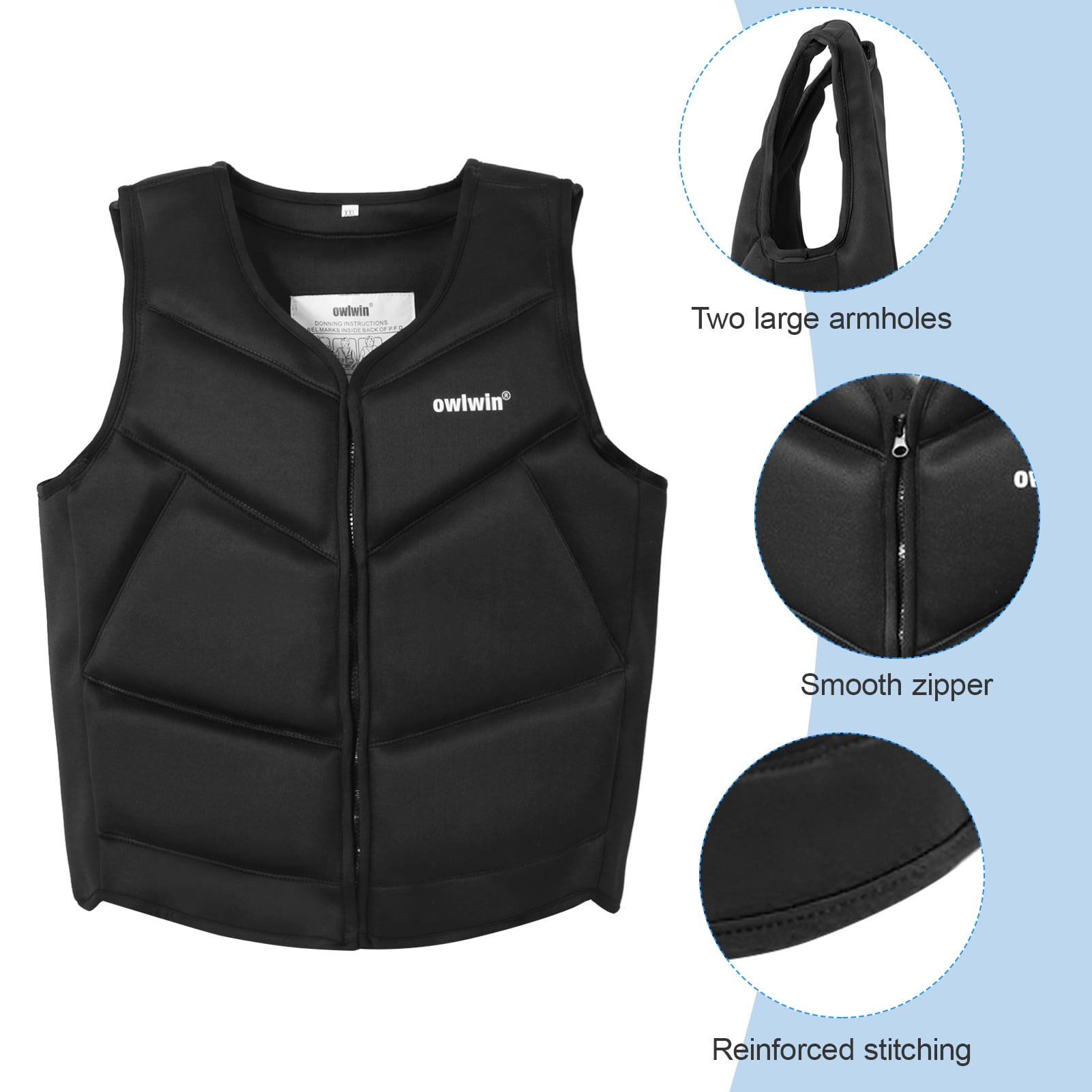 Unversal Paddle Kayak Gilet de Sauvetage Adultes Gilet de Sauvetage Neoprene Securite Flotteur Costume pour Kayak Peche Surf Canoe Voile Eau Ski