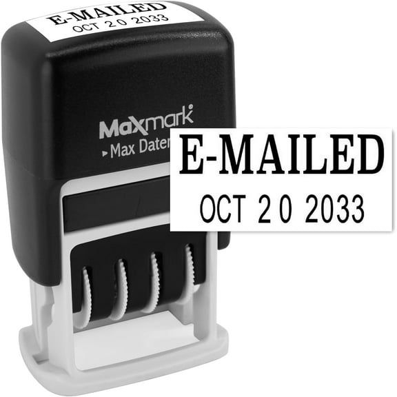 MaxMark Self-Inking Rubber Date Office Stamp with E-MAILED Phrase & Date - BLACK INK (Max Dater II)