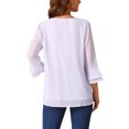 thumbnail image 3 of INSPIRE CHIC Women's V Neck Solid Pintuck Top Double Ruffle 3/4 Sleeve Lightweight Casual Tops, 3 of 4