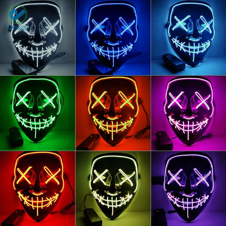 Deago 3 Modes Halloween Scary Mask Cosplay Wire Led Light Up Costume Party  Mask Purge Movie