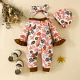 thumbnail image 4 of CAICJ98 Infant Newborn Baby Girl Clothes Onesies for Baby Girl Long Sleeve Jumpsuit Ruffle Romper Baby Fall Winter Outfits with Headband (Brown,9-12 Months), 4 of 7