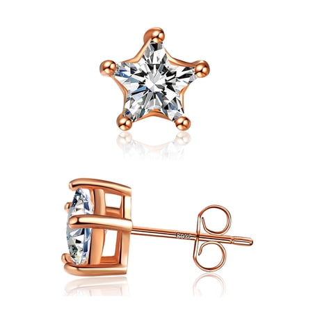 Emma Manor EM 14k Gold Plated 925 Silver Cubic Zirconia Crystal Female Star Stud Earrings