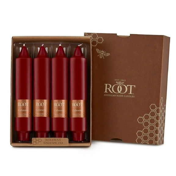 ROOT Candles Unscented Smooth Collenette Taper Candles, 7-Inch Tall, Box of 4, Color: Garnet