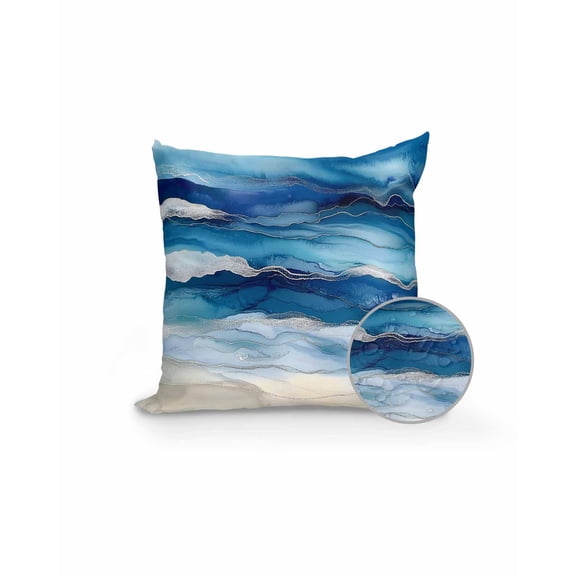 Outdoor Pillows Waterproof, Navy Blue Coastal Beach Throw Pillows with Inserts Included, Summer Nautical Ocean Ombre Art Indoor Outdoor Decorative Lumbar Pillow for Bed/Couch/Patio 18"x18", 1Pcs