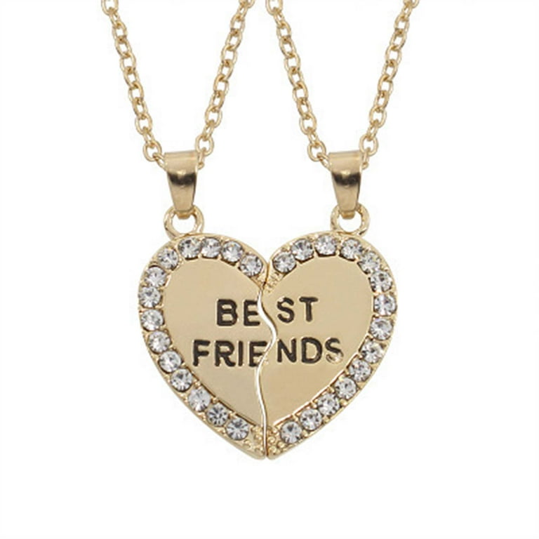 AYYUFE Pack Of 2 Heart Letter Carved Matching BFF store Friendship Pendant Necklace