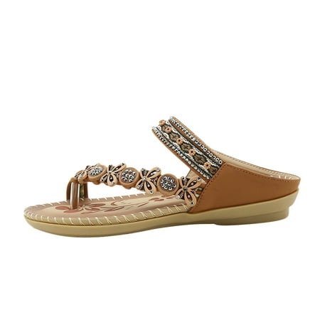 

YanHoo Bohemia Flat Sandals for Women Dressy Floral Rhinestone Clip Toe Ring Flip-flops Summer Casual Beach Slippers Shoes