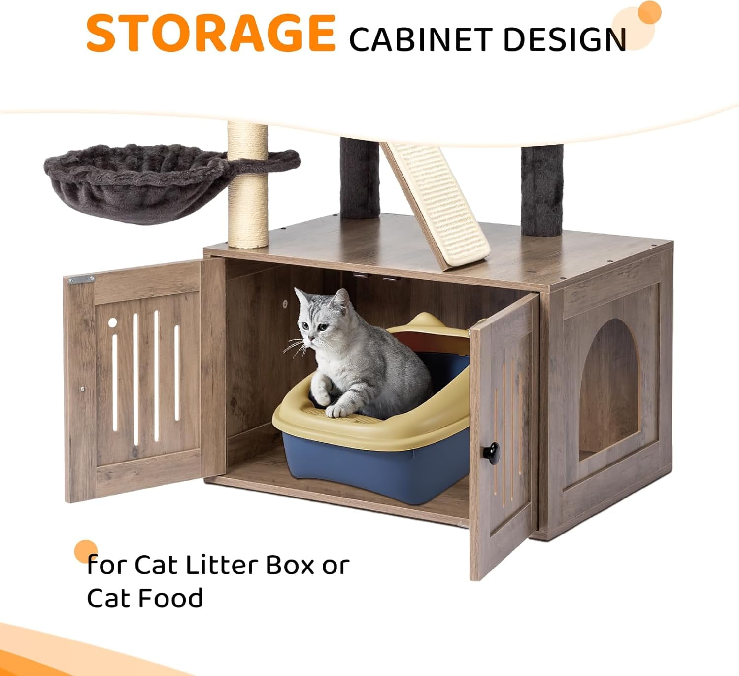VINGLI Cat Tree Tower with Litter Box, Houses for Indoor Kittens, 53" All-in-1 Wooden Cats Condo, Cat Tower wih Scratching Posts, Hidden Cat Washroom Furniture, Gray
