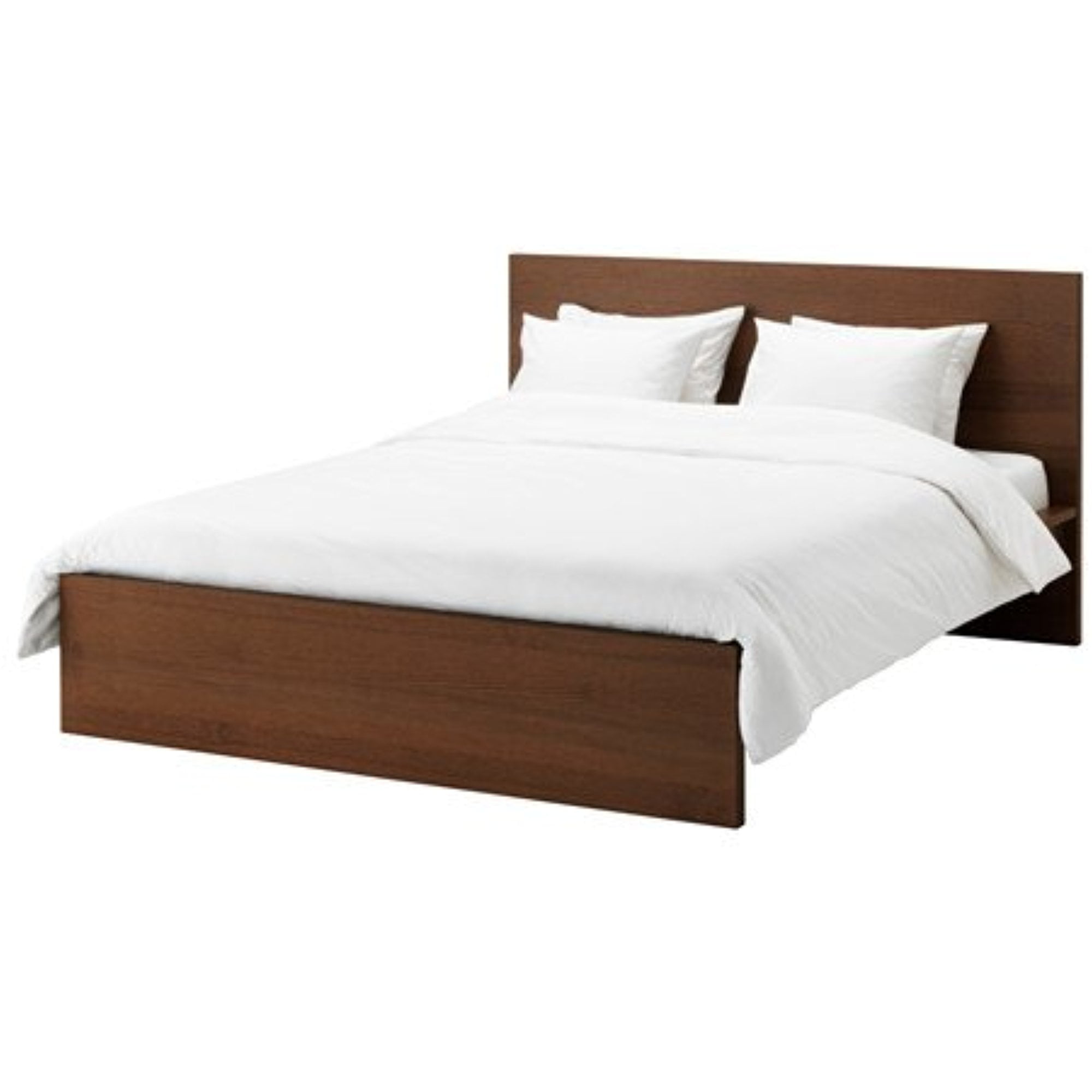 Ikea Queen Size Bed frame, high, brown stained ash veneer 18204.17232.