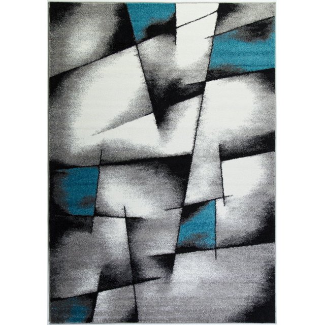 Empire Geometric Pattern Area Rug Carpet in Blue Grey, 7x10 (6'5" x 9'5", 200cm x 290cm)