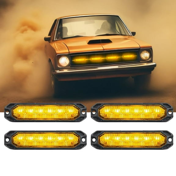Nilight 4PCS 6LED Amber Emergency Strobe lights 12V 24V Surface Mount Flashing Warning Hazard Light Ultra Slim Sync Feature Grille for Cars Trucks Van Off Road Vehicles SUV