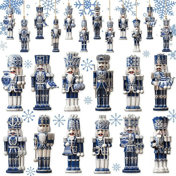 36 Pcs Christmas Nutcracker Ornaments Blue and White Porcelain Nutcracker Decor s Rustic Christmas Tree Decorations Nutcracker Wooden Hanging Ornaments for Tree Christmas Decorations