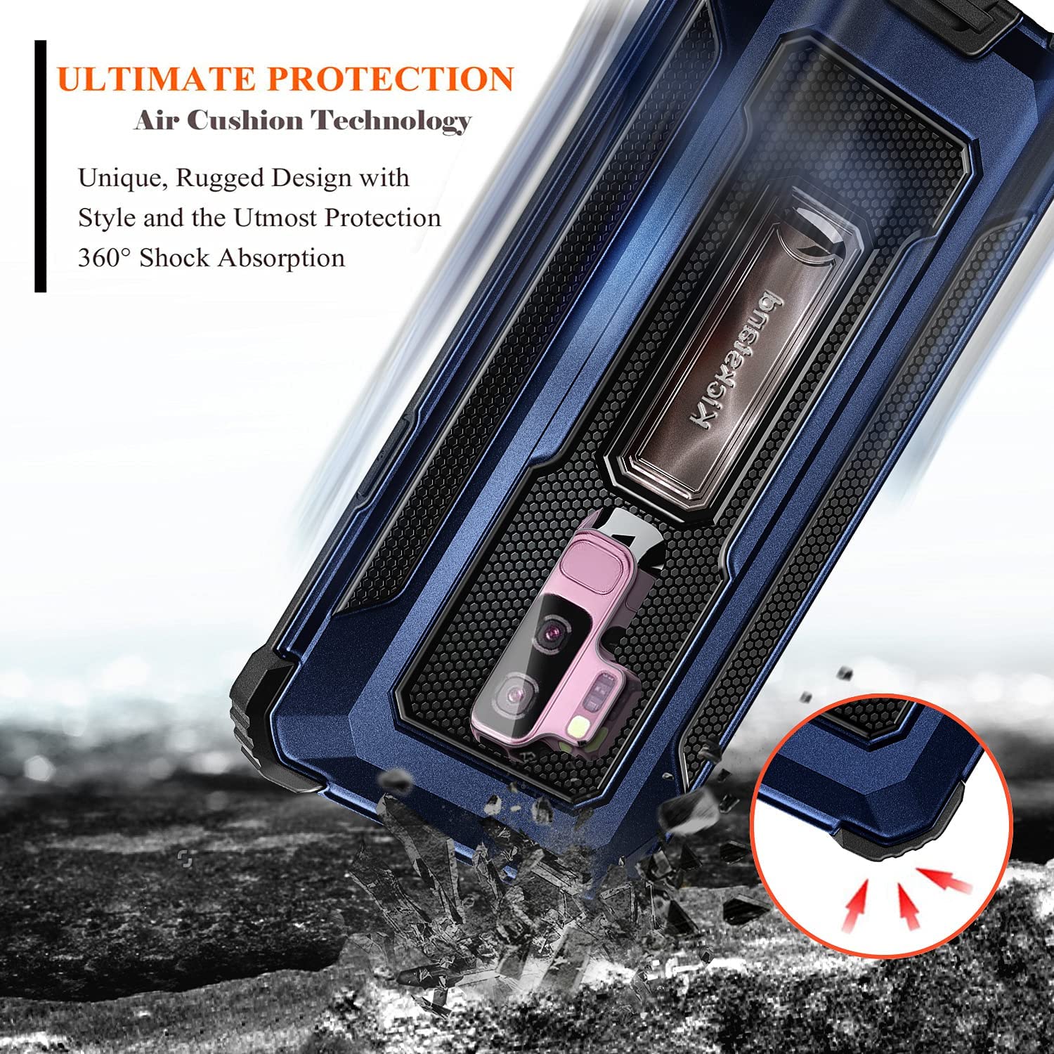 Nagebee Case for Samsung Galaxy S9 Plus with Screen Protector (Soft Full Coverage), Full-Body Armor Hybrid [Military Grade] Shockproof Built-in Kickstand Heavy Duty Durable Case (Blue) - image 4 of 6