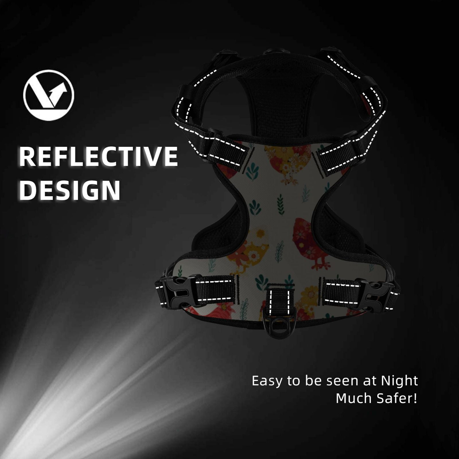 Kdxio Flower Chicken Print No Pull Dog Harness Adjustable Reflective Oxford Easy Control Medium Large Dog Harness for Training and Everyday-Small