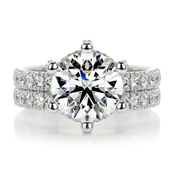 Blue Jewelry Hidden Halo Two Eternity 2 Ct Round Cut Moissanite Ring – Moissanite – 14K White Gold Plated – Elegant Wedding Ring for Women – Great for Special Gifts and Events