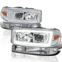 Spec-D Tuning Chrome LED Light Bar Projector Headlights Bumper Lights Compatible with 1999-2006 GMC Sierra 1500/2500/3500, Left Right Pair Headlamps Assembly