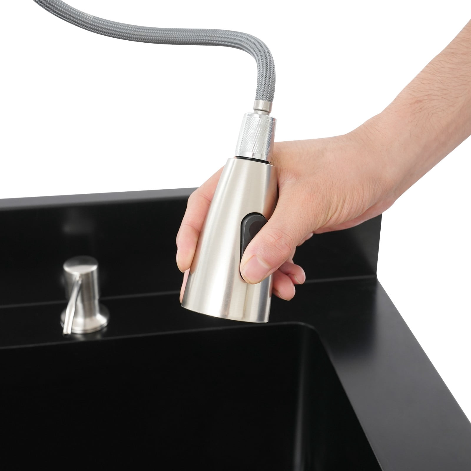 Black Kitchen Sink, Freestanding Utility Sink with Pull-Out Faucet, Stainless Steel Laundry Tub, 2 Water Modes, Large Capacity for Pet Washing