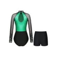 thumbnail image 2 of Riismen Justaucorps de Gymnastique pour Femmes à Manches Longues, Bloc de Couleur, Combinaison de Patinage Artistique, Vêtement de Forme Vert G, 2 of 6