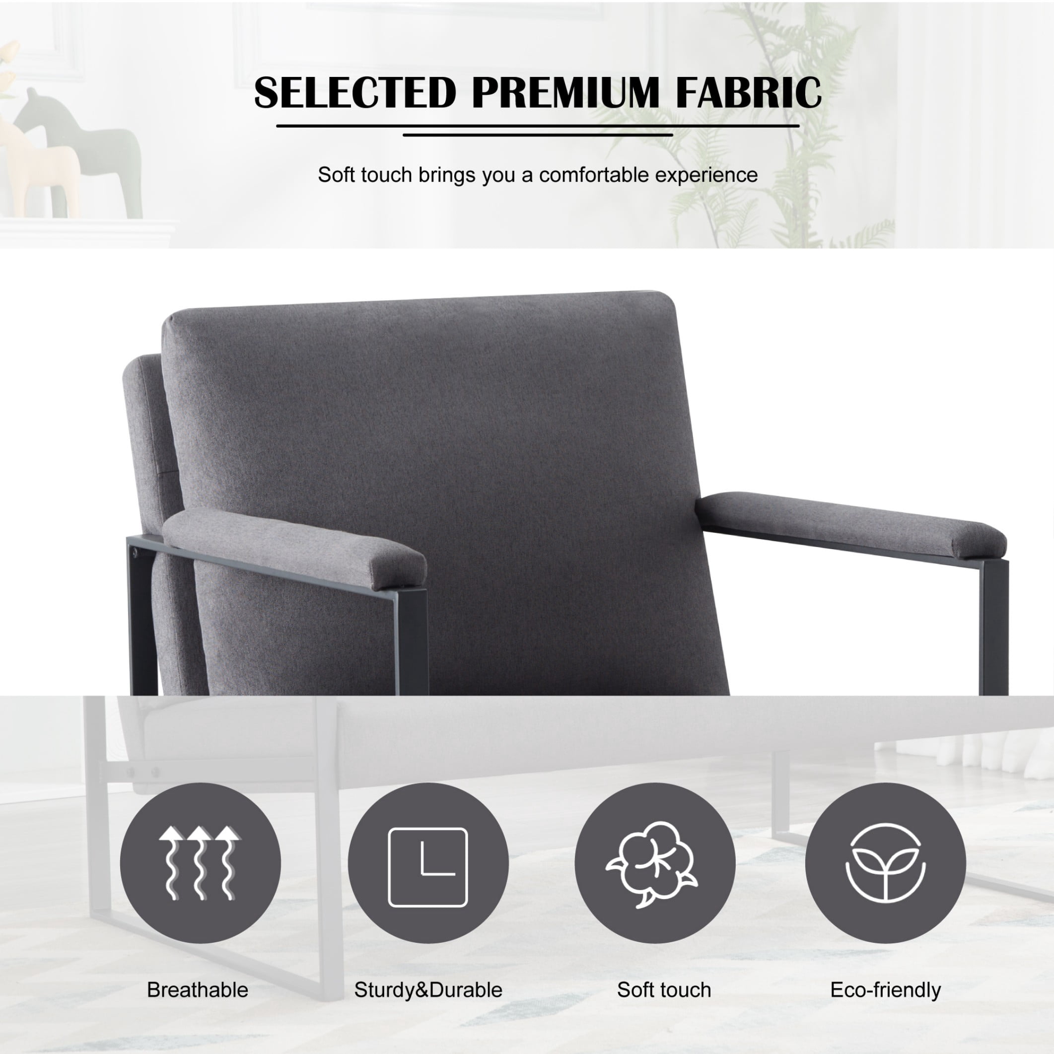 BSHTI 26.8" Metal Frame Accent Armchair – High-Density Foam Seat, Removable Washable Back Cushion, Non-Slip Pads, Easy Assembly, for Living Room, Bedroom, Study,Dark gray