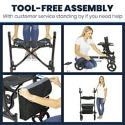 Vive Mobility Upright Walker with Seat for Seniors – Folding Stand Up Rollator Walker, Heavy Duty Medical Mobility Aid with Arm Rests for Elderly Women and Men, Red