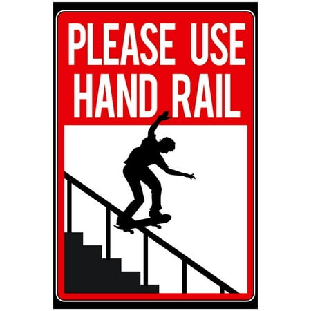 Skateboard Poster - Please Use Hand Rail Sign Skateboard Sports Poster Print Poster - 13x19