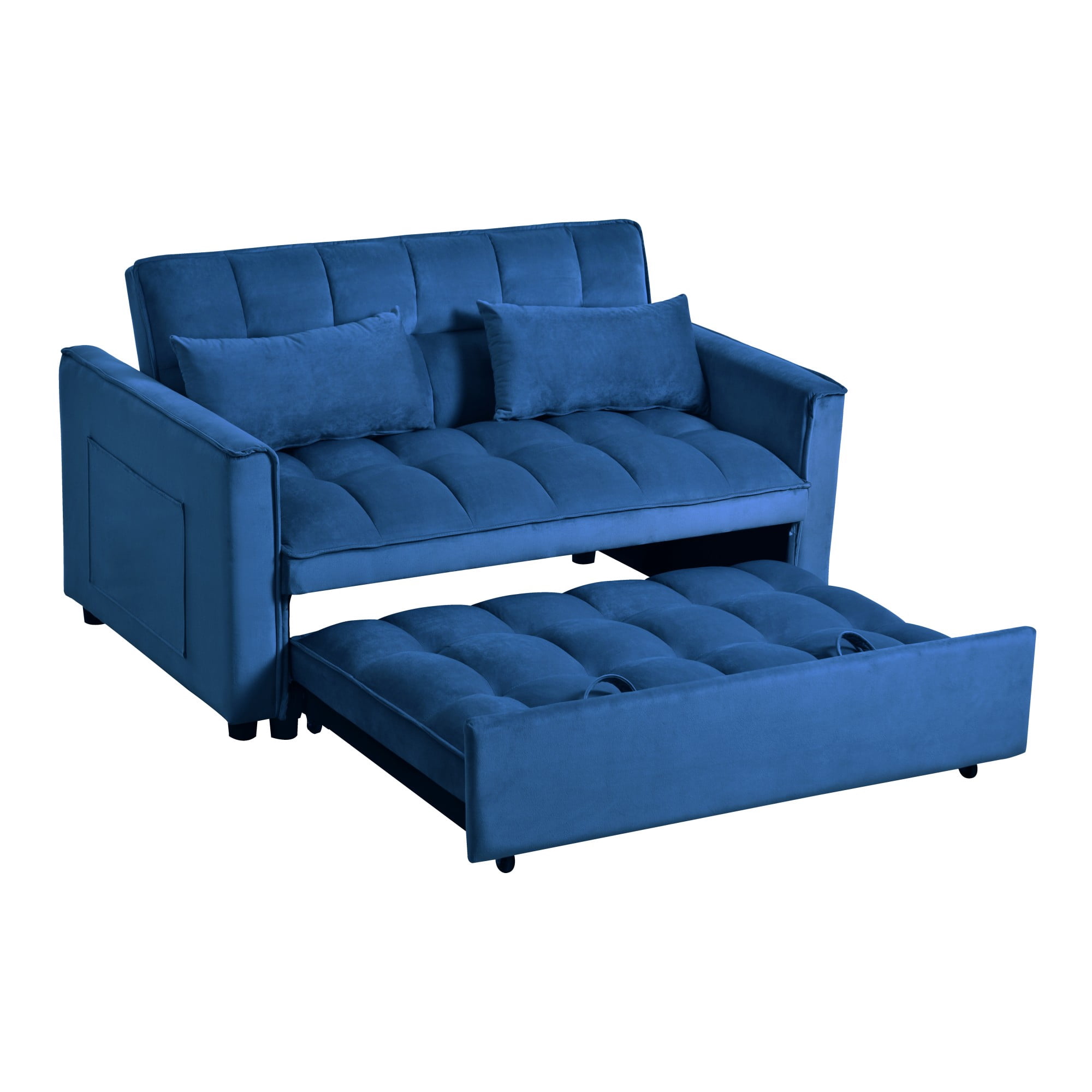Gewnee 52.75" Convertible Sleeper Sofa Bed,Pull Out Couch with Adjustable Backres & Side Pockets for Living Room,Apartment.Blue